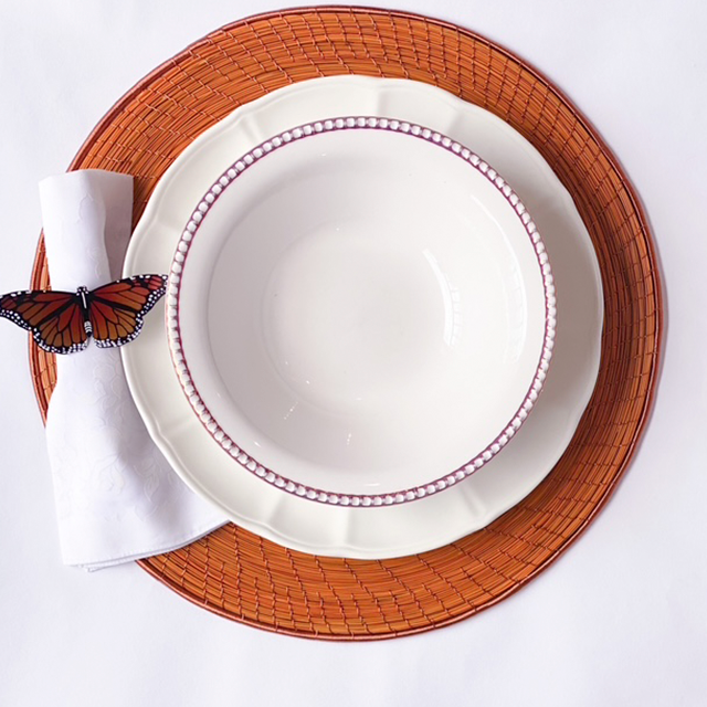 Plato bajo naranja legado de cobre